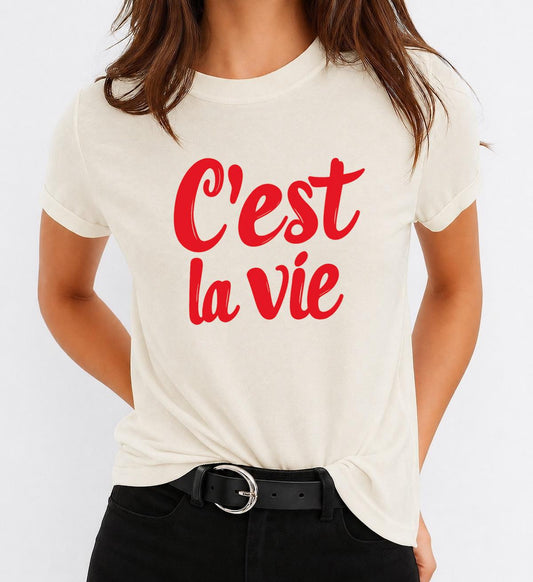 Tricou Bej Dama din Bumbac 100% - C'est la Vie