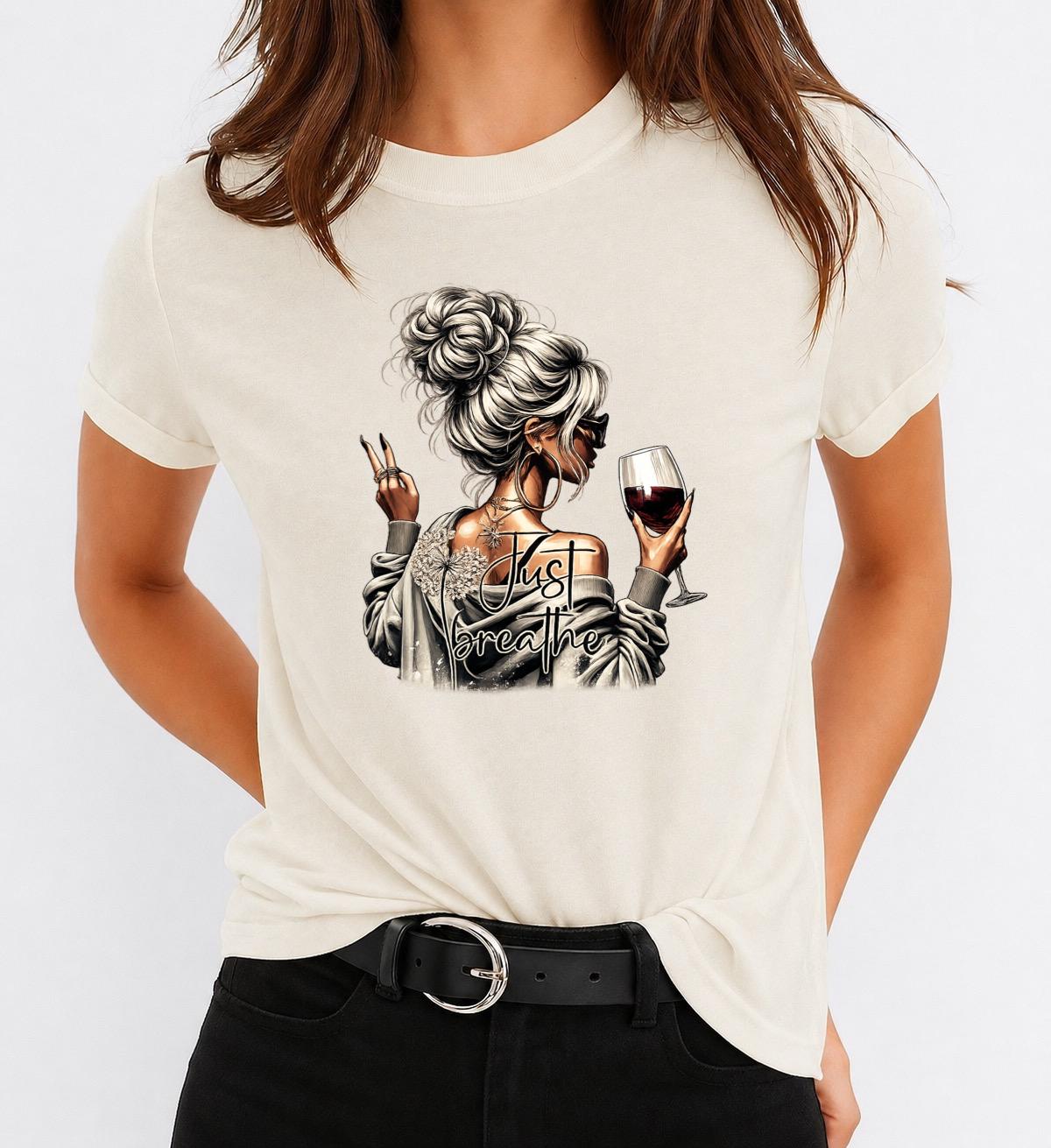 Tricou Bej Dama din Bumbac 100% - Just Breathe - MonCherie