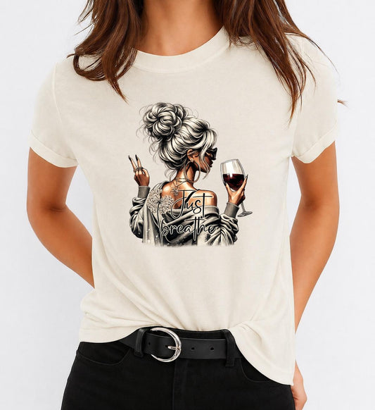 Tricou Bej Dama din Bumbac 100% - Just Breathe