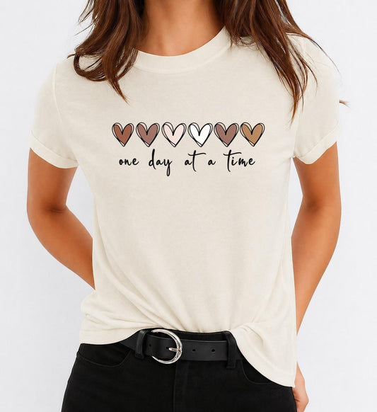 Tricou Bej Dama din Bumbac 100% - One Day at a Time - MonCherie