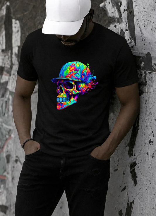 Tricou negru din bumbac 100% Craniu color
