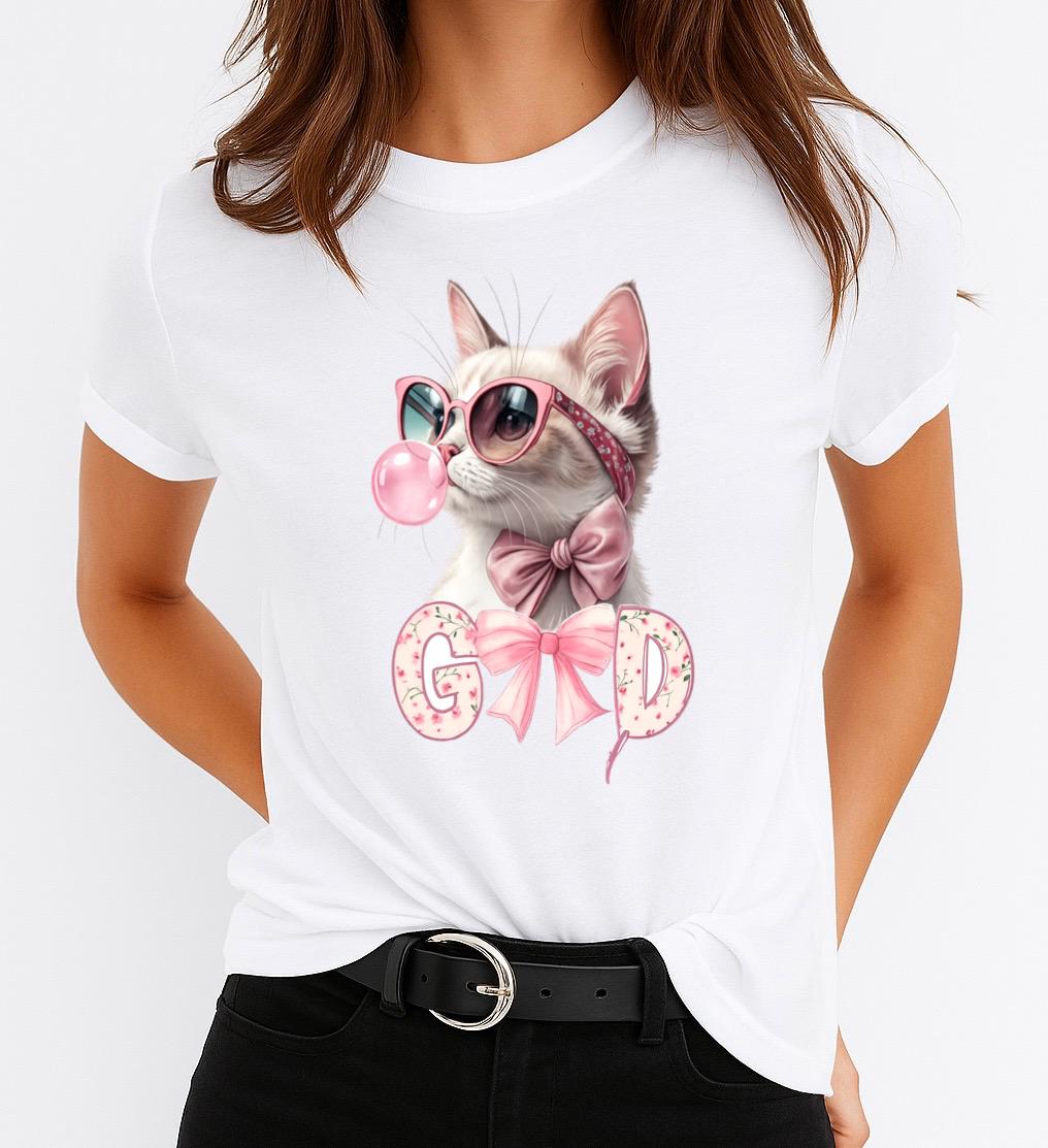 Tricou dama din bumbac 100% Pink cat - MonCherie