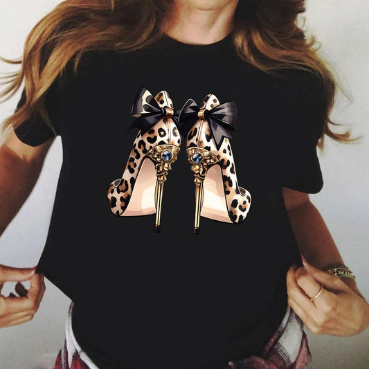 Tricou Negru Dama din Bumbac 100% - Black Heels