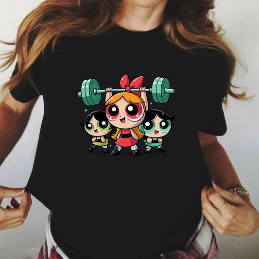 Tricou Negru Dama din Bumbac 100% - Power Puff
