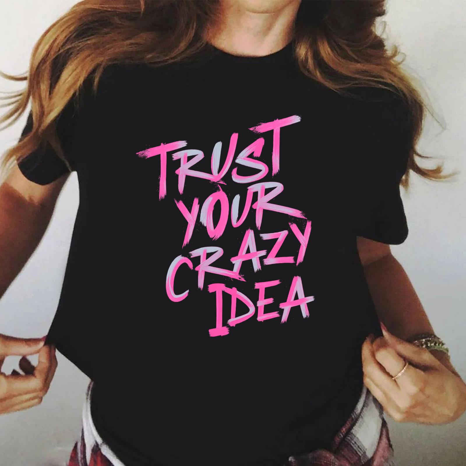Tricou Negru Dama din Bumbac 100% - Crazy Idea - MonCherie