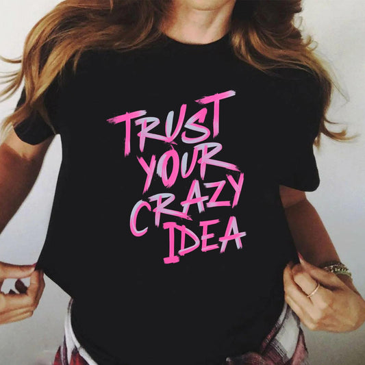 Tricou Negru Dama din Bumbac 100% - Crazy Idea