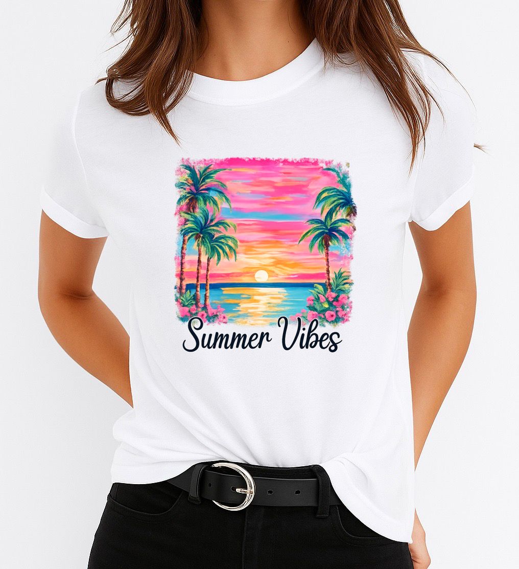Tricou Alb Dama din Bumbac 100% - Summer Vibes