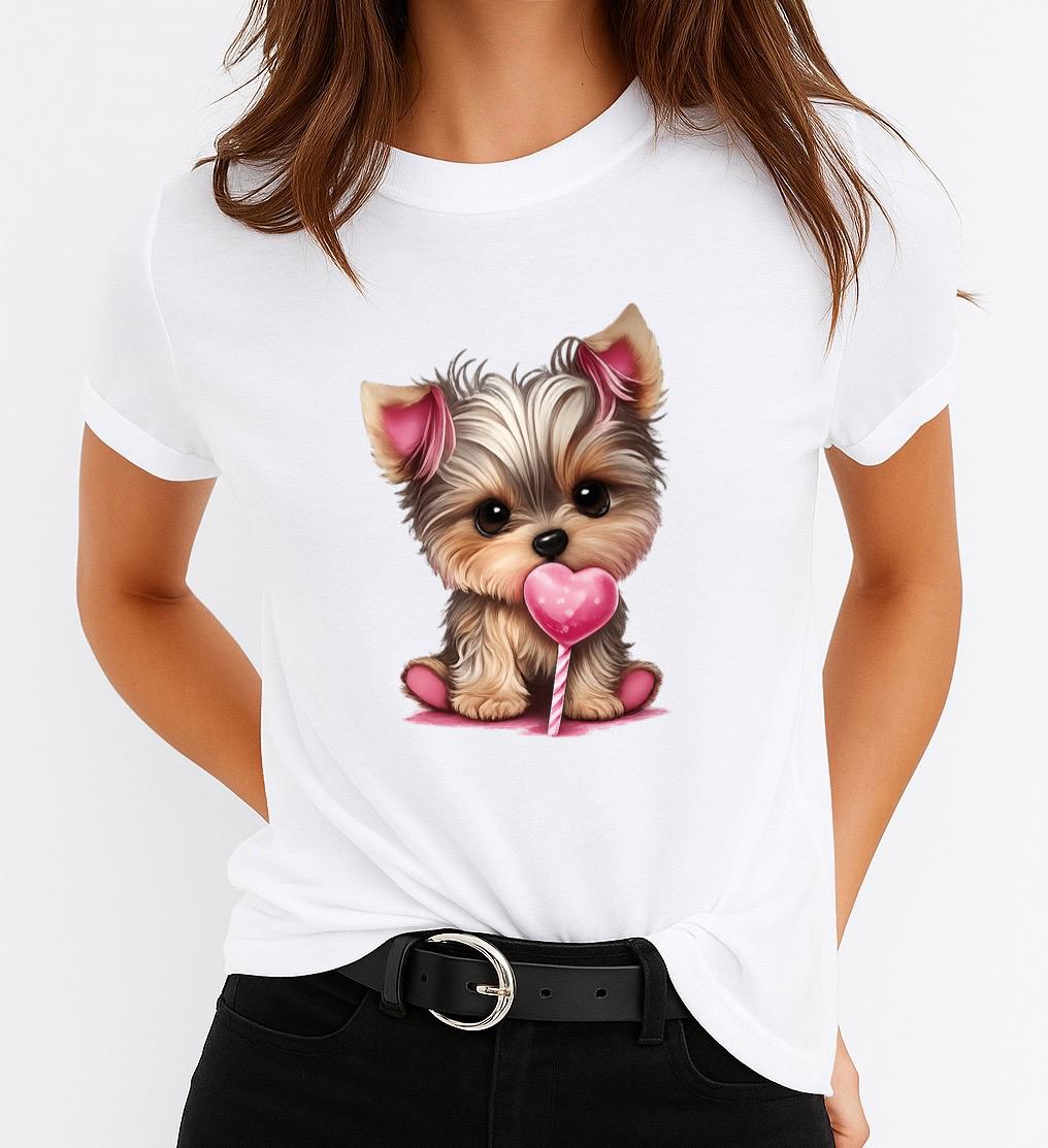 Tricou Alb Dama din Bumbac 100% - Pink heart