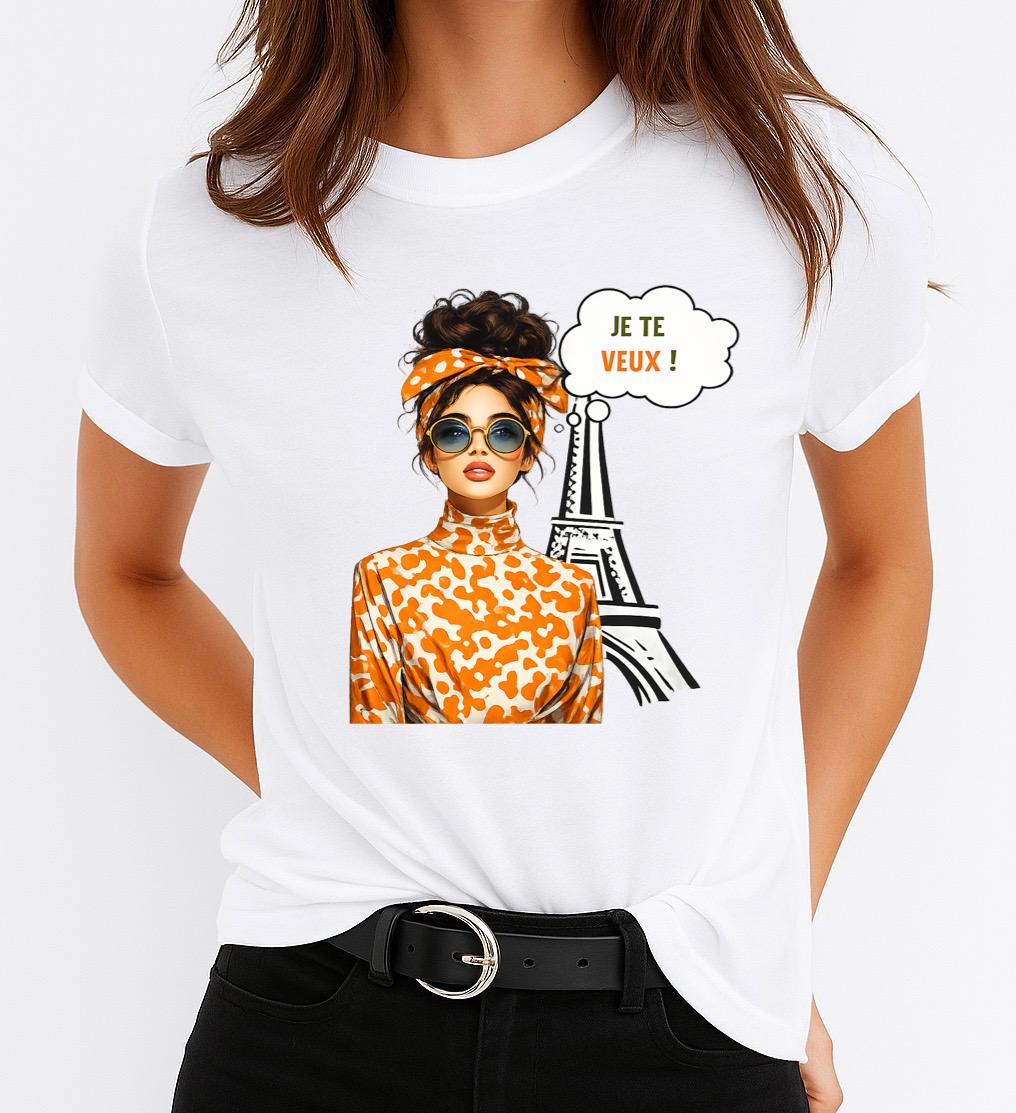 Tricou Alb Dama din Bumbac 100% - Je te veux