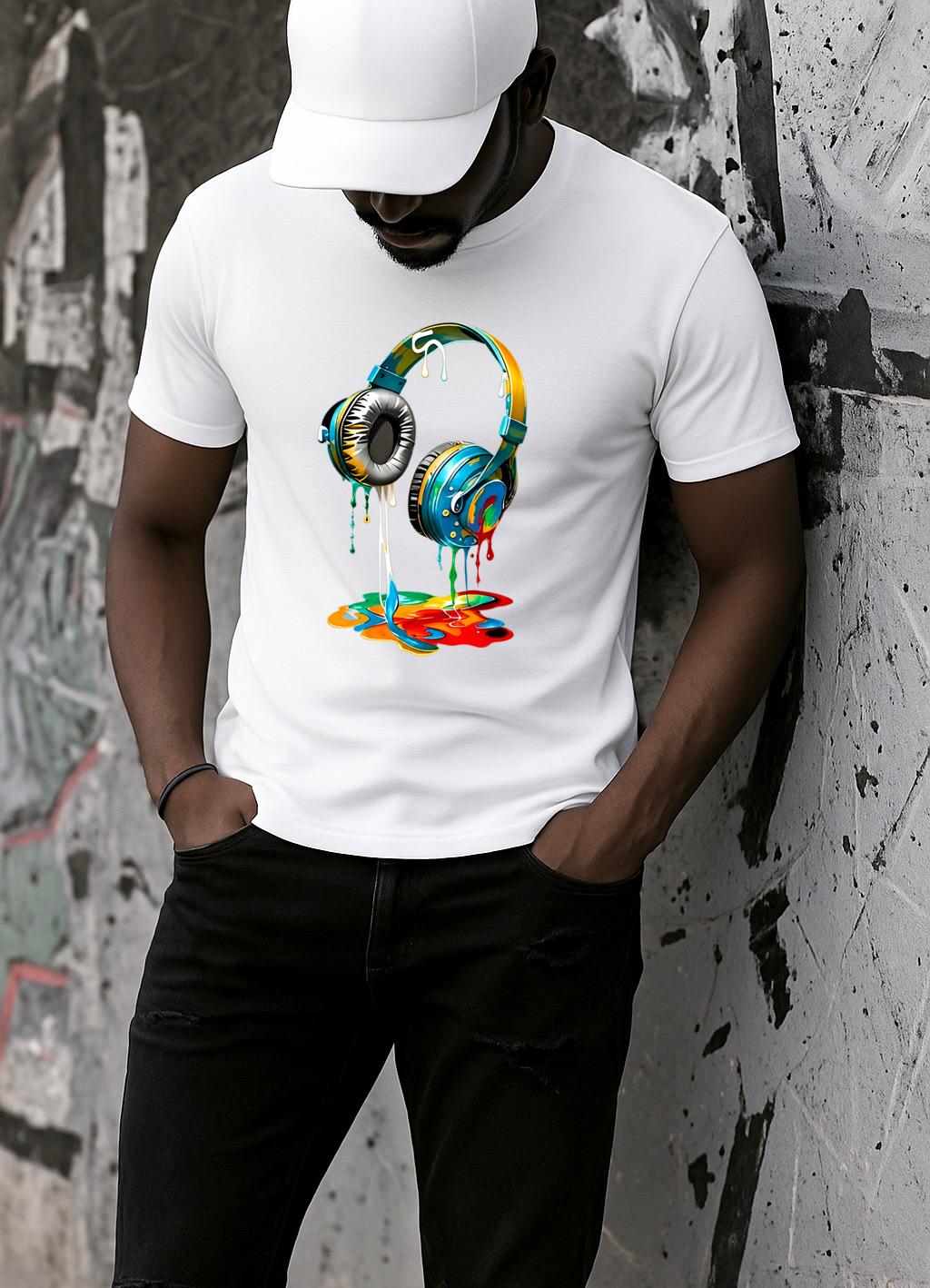 Tricou Alb Barbati din Bumbac 100% - Music