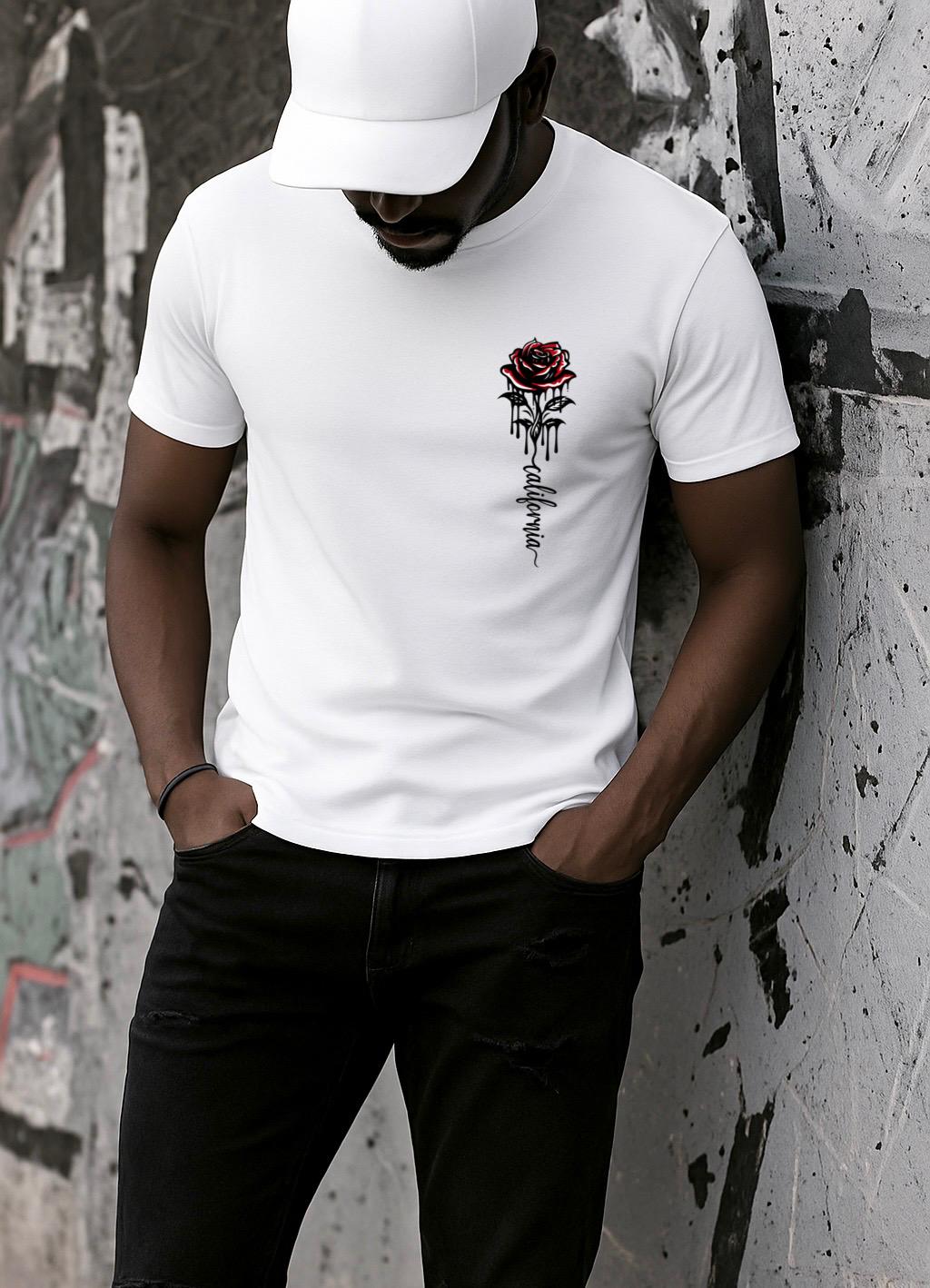 Tricou Alb Barbati din Bumbac 100% - Rose