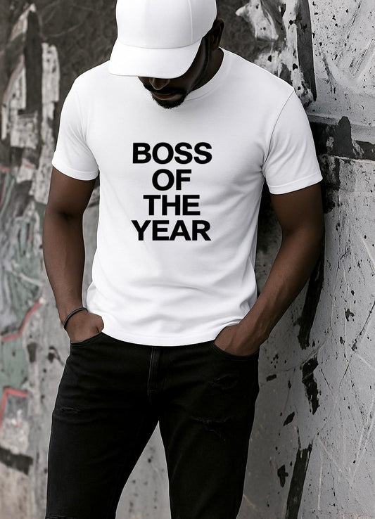 Tricou Alb Barbati din Bumbac 100% - Boss of the year