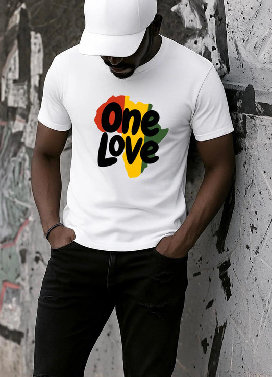 Tricou Alb Barbati din Bumbac 100% - One love