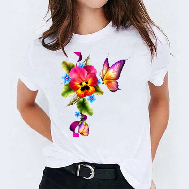 Tricou dama din bumbac 100% Flower And Butterfly