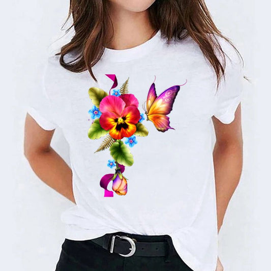Tricou dama din bumbac 100% Flower And Butterfly