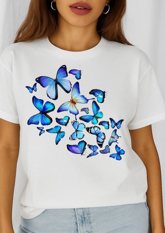 Tricou dama din bumbac 100% Blue New Butterflies