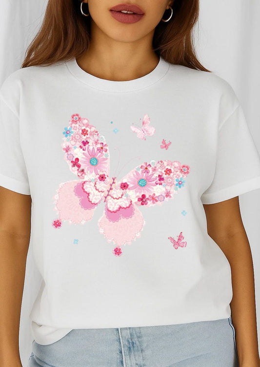Tricou dama din bumbac 100% Fluture Roz