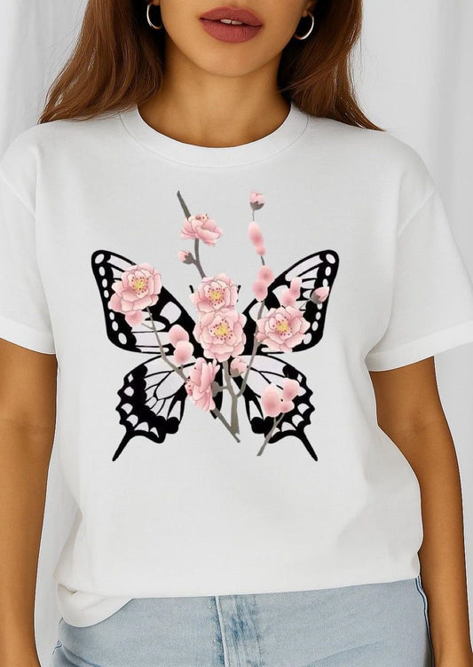 Tricou dama din bumbac 100% Flower and Buttrefly