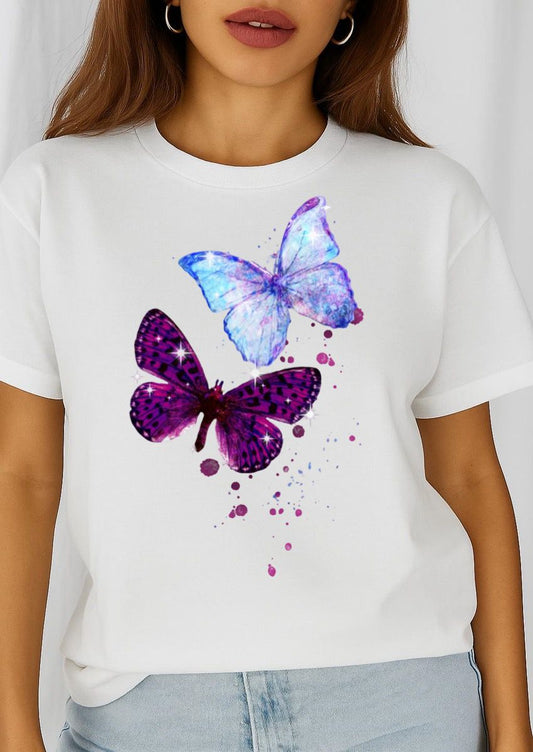 Tricou dama din bumbac 100% Mov-Albastru