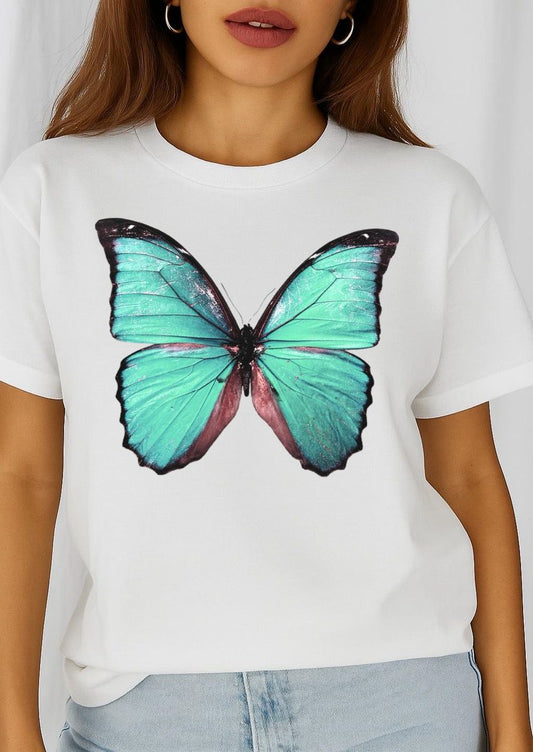 Tricou dama din bumbac 100% Nice Blue Butterfly