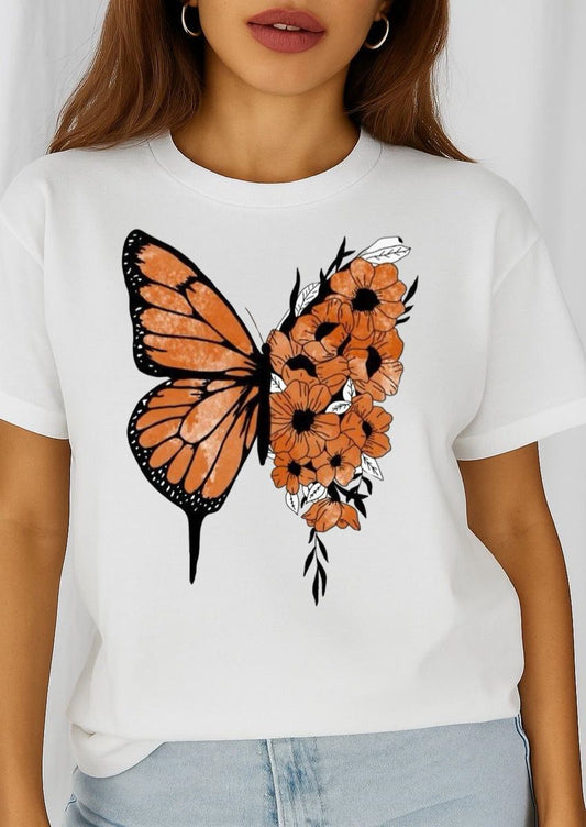 Tricou dama din bumbac 100% Orange Butterfly