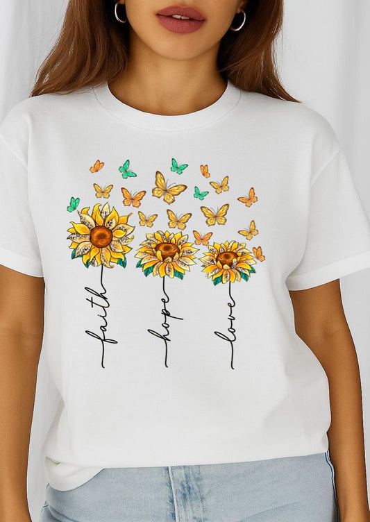 Tricou dama din bumbac 100% 3 Flowers New