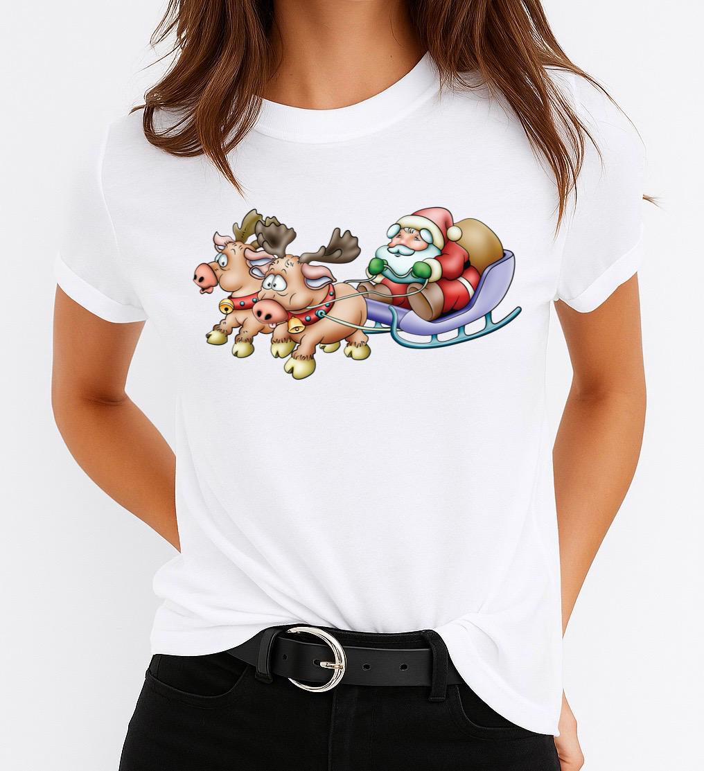 Tricou din bumbac 100% Mos Craciun cu Sanie 2