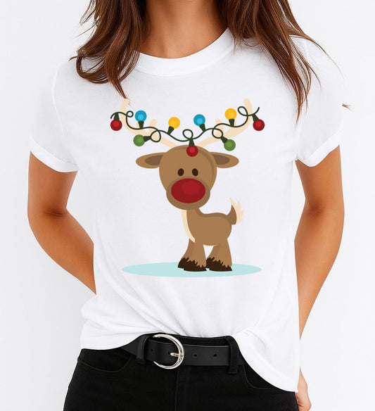 Tricou din bumbac 100% Ren de Craciun