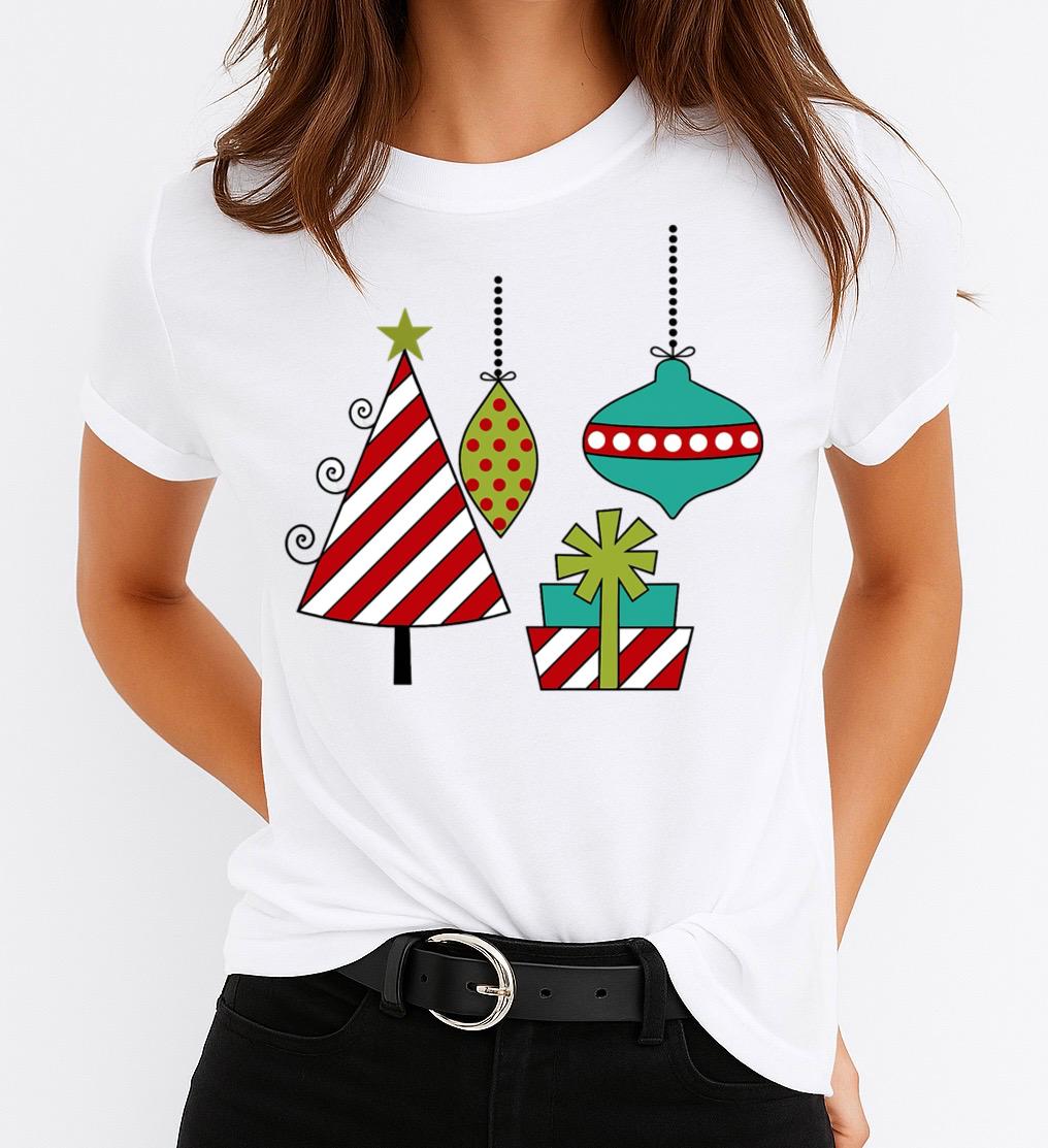 Tricou din bumbac 100% Ornamente Craciun - MonCherie