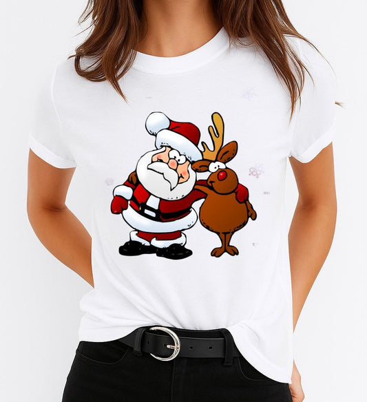 Tricou din bumbac 100% Mos Craciun si Ren