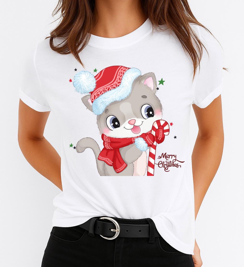 Tricou din bumbac 100% Christmas Cat - MonCherie