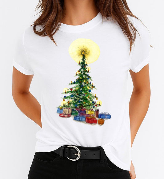 Tricou din bumbac 100% Brad de Craciun cu Cadouri