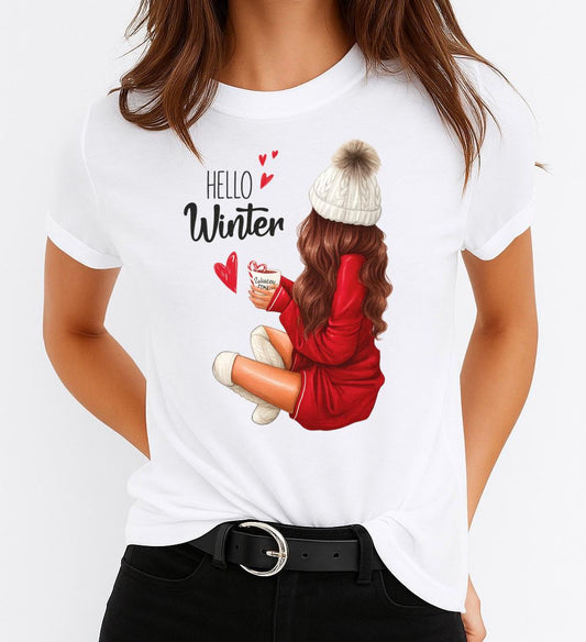 Tricou din bumbac 100% White Hello Winter - MonCherie