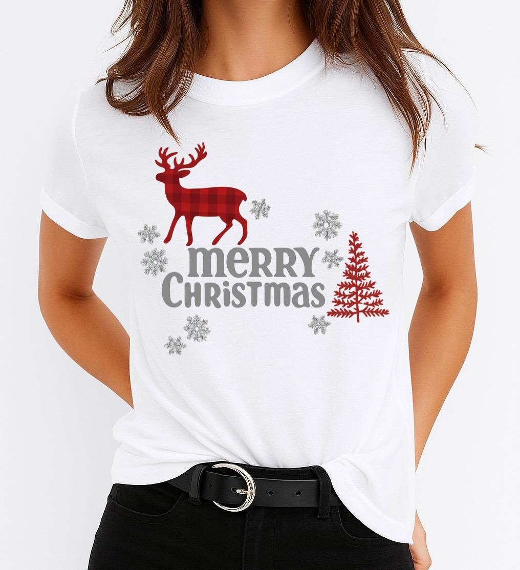 Tricou din bumbac 100% Brad Rosu - MonCherie