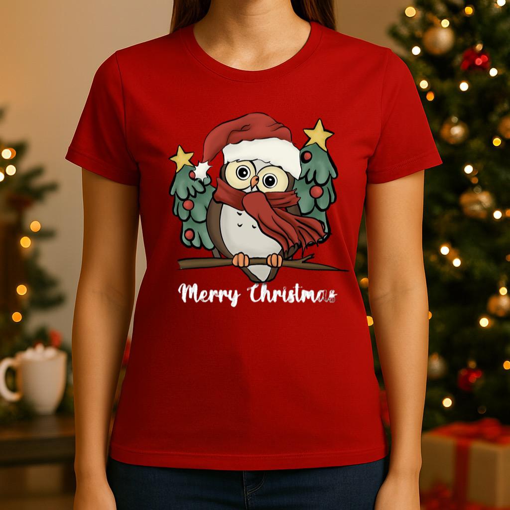 Tricou Rosu Owl Christmas – Bumbac 100%