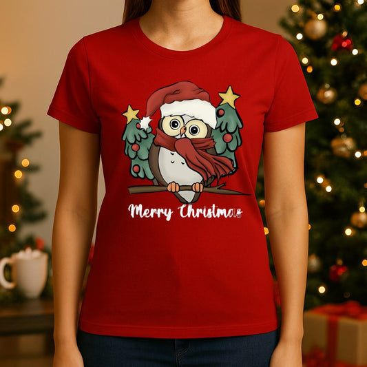 Tricou din bumbac 100% Rosu Owl Christmas