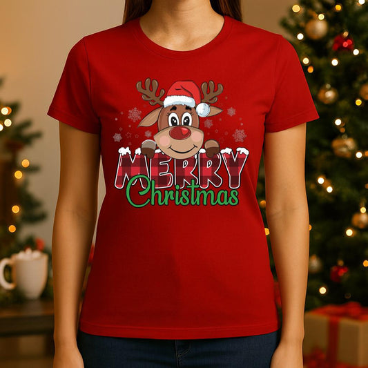 Tricou din bumbac 100% Rosu Craciun Fericit