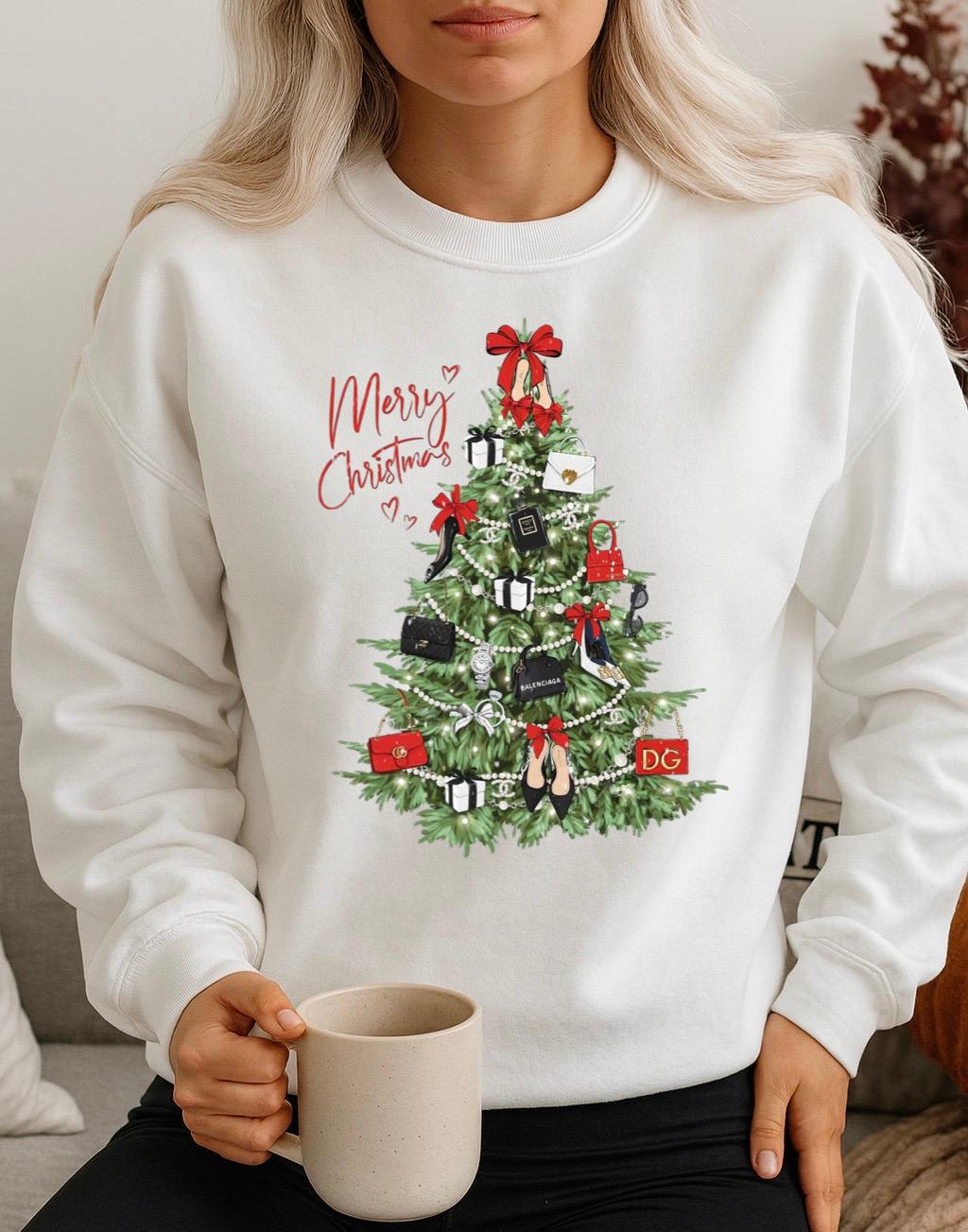 Bluza alba din bumbac 100% Brad Merry Christmas
