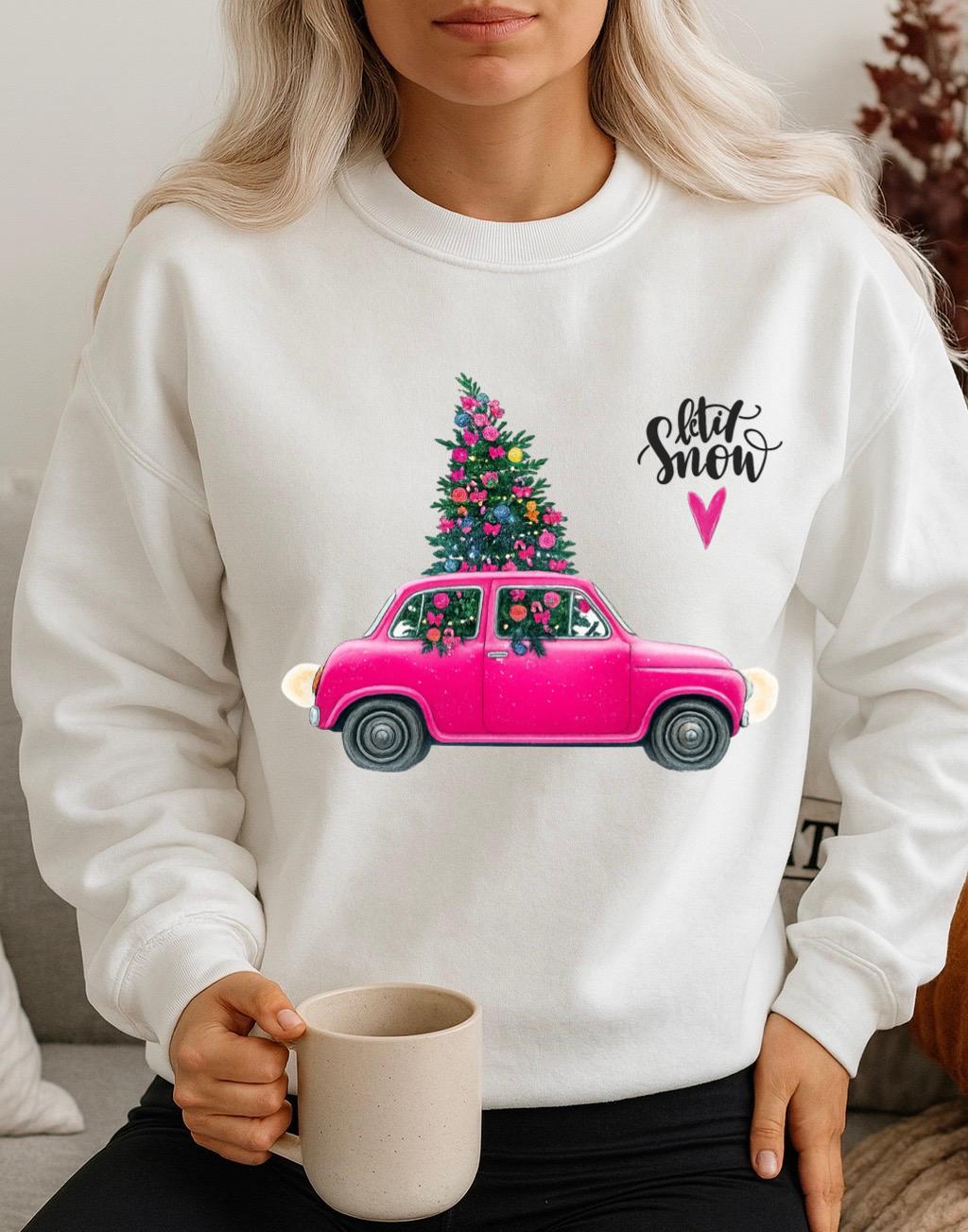 Bluza alba din bumbac 100% Christmas car