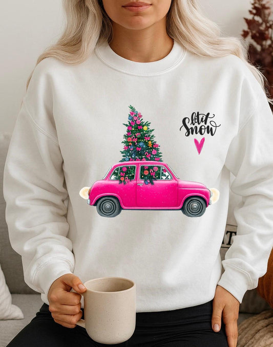 Bluza alba din bumbac 100% Christmas car