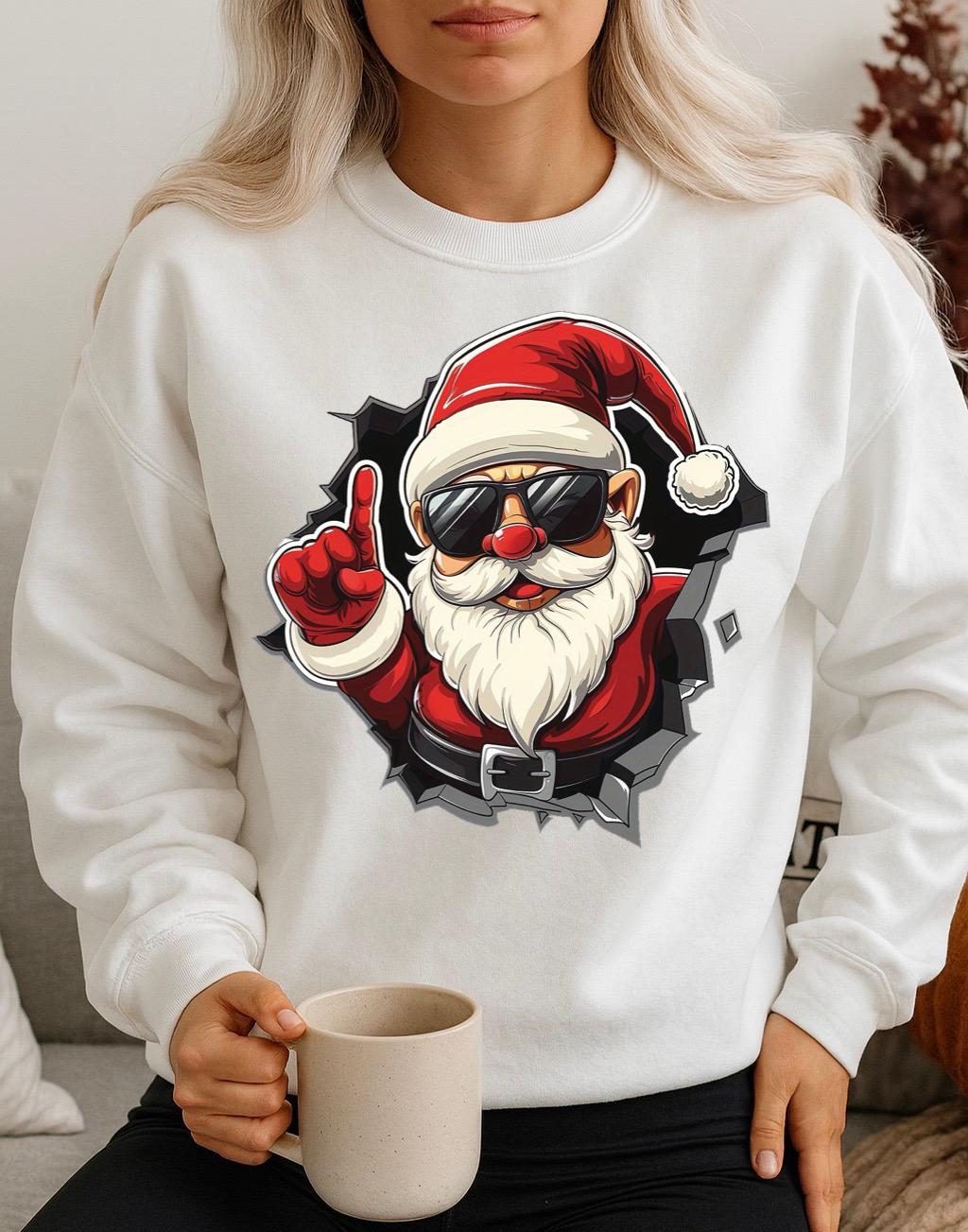 Bluza alba din bumbac 100% Mos Craciun