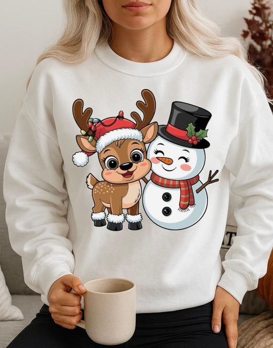 Bluza alba din bumbac 100% Ren si om de zapada