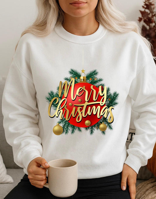 Bluza alba din bumbac 100% Merry Christmas green