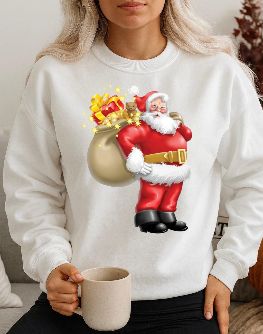 Bluza alba din bumbac 100% Mos Craciun 2