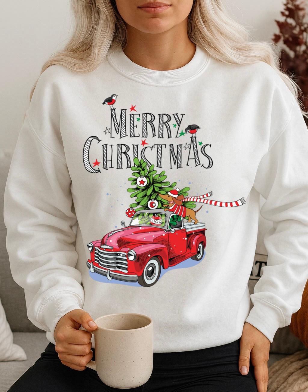Bluza alba din bumbac 100% Merry Christmas Car