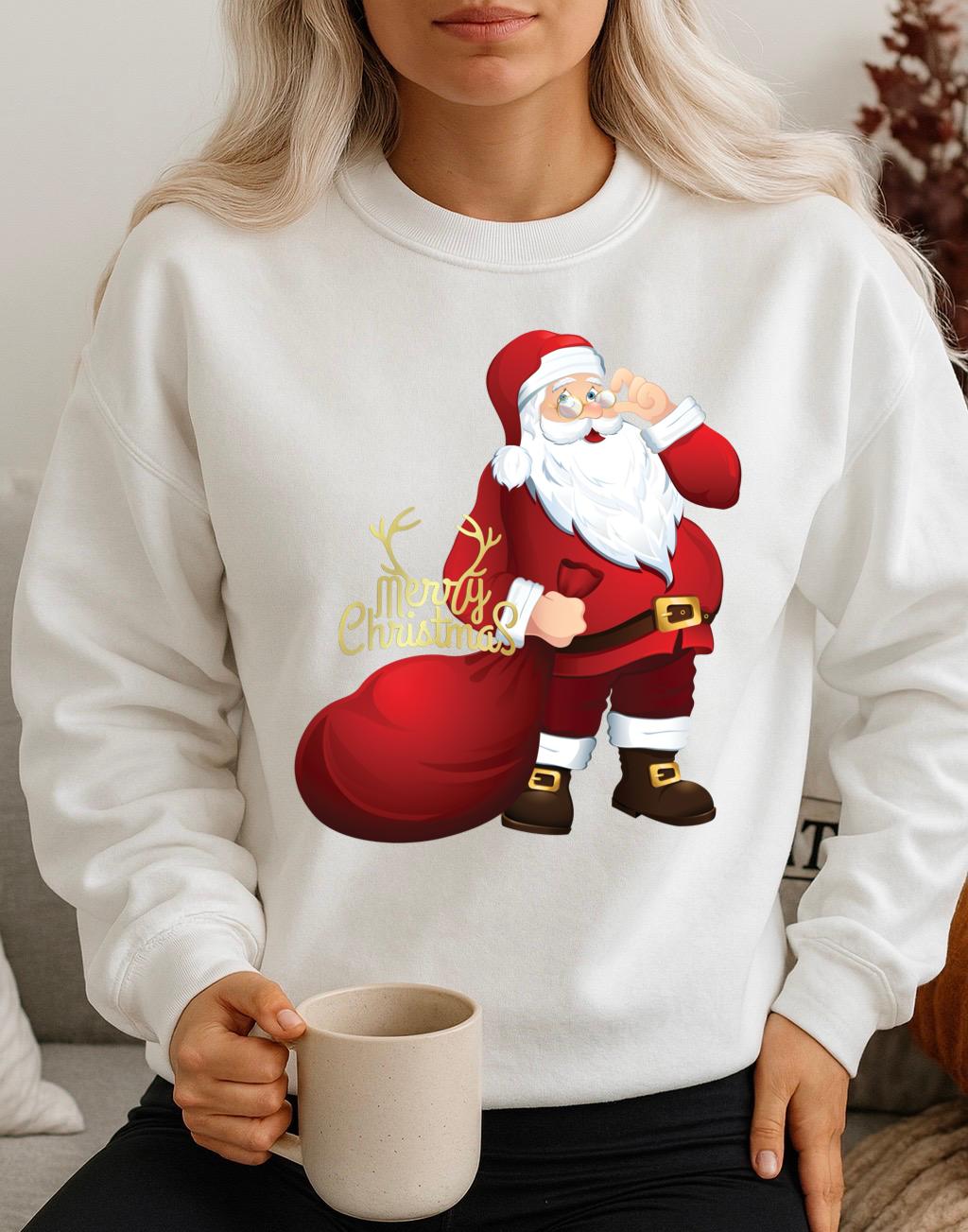 Bluza alba din bumbac 100% Merry Christmas Gold