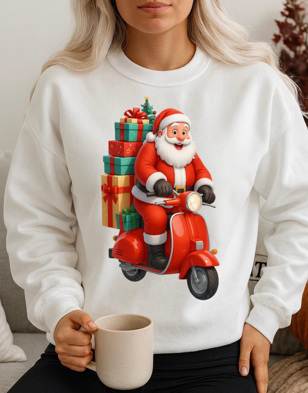 Bluza alba din bumbac 100% Christmas Scooter