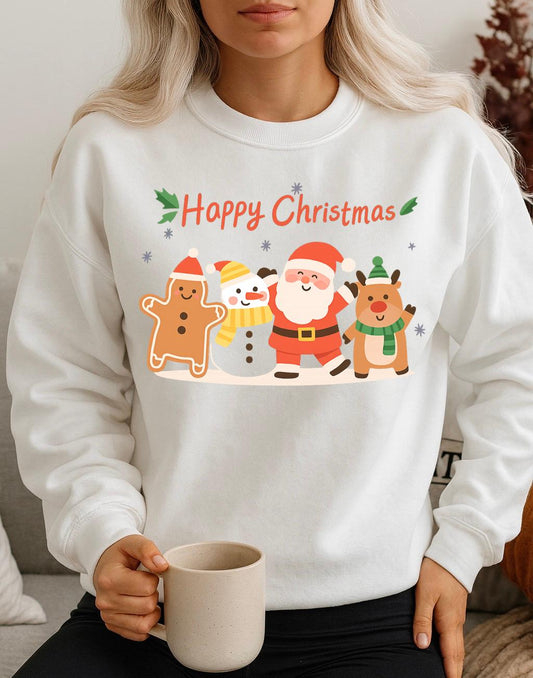 Bluza alba din bumbac 100% Happy christmas team