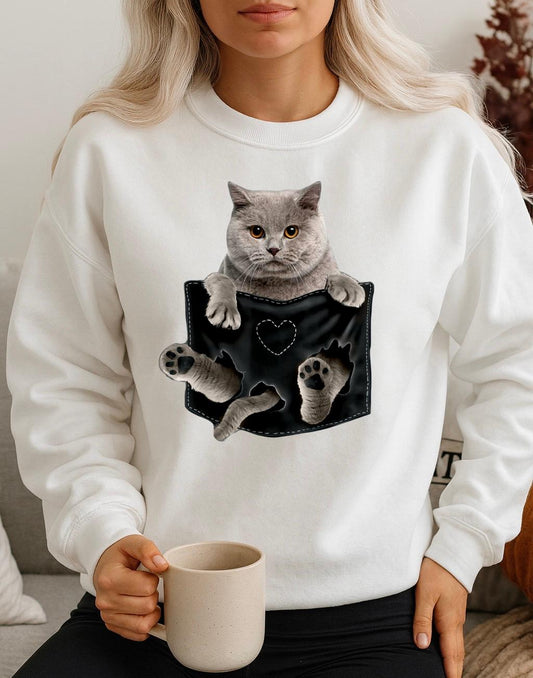 Bluza Alba Dama din Bumbac 100% Cat Pocket - MonCherie