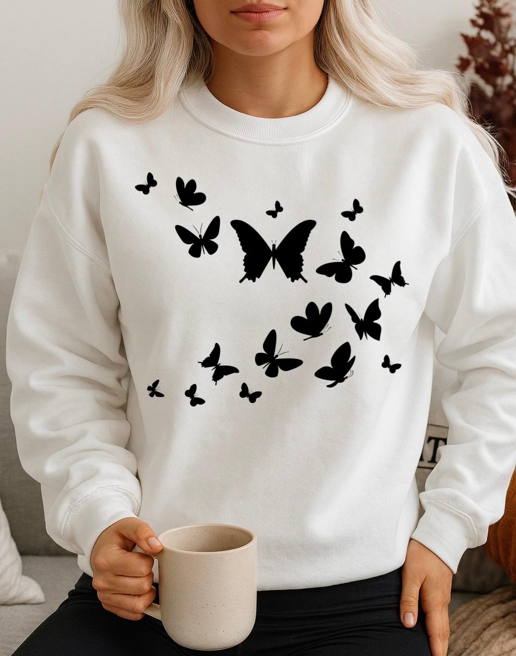 Bluza Alba Dama din Bumbac 100% Black Butterflies